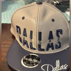 Dallas Embroidered Snapback Hat - Beige and Navy